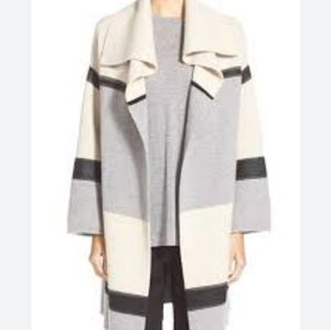 Vince Color Block Cashmere Wool Blended Car Coat Size XS
